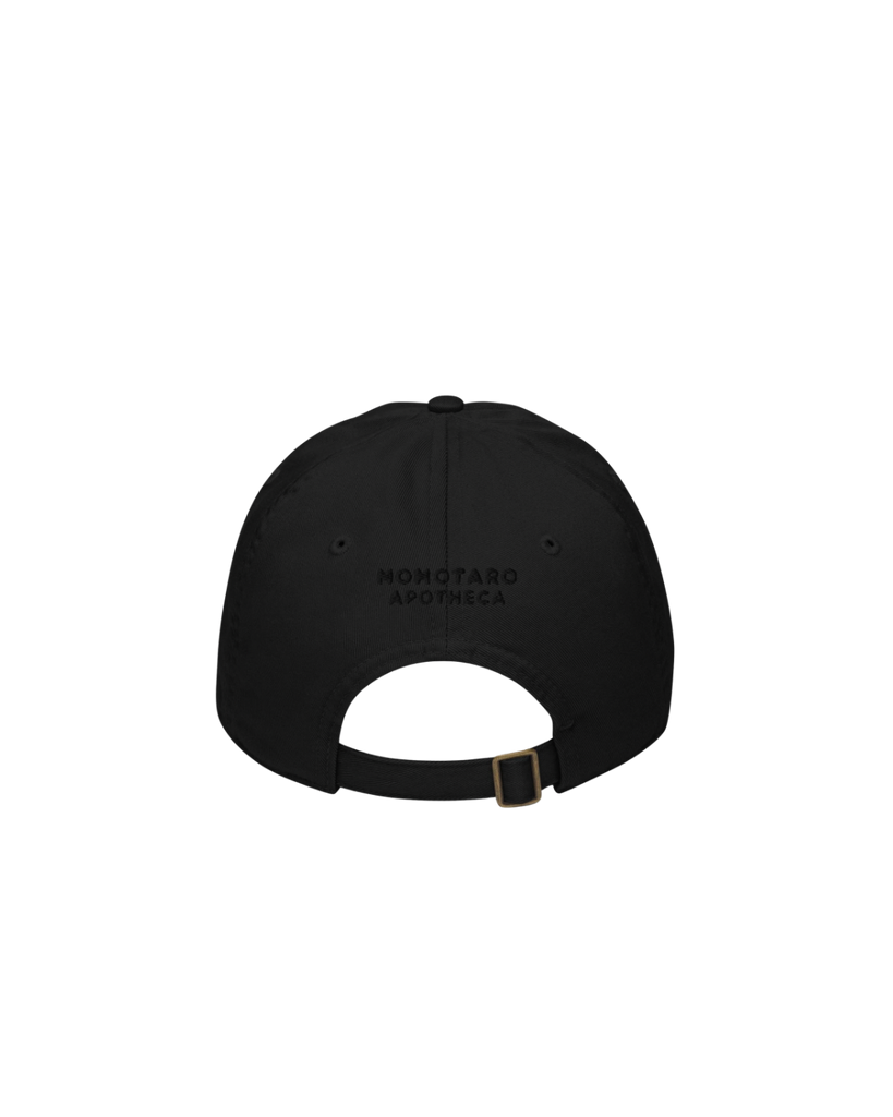 Sex positive hat celebrating women’s health and anatomy by momotaro apotheca. All black vintage style baseball cap with black vulva letters embroidered on front and metal enclosure. Made in USA in small batches to order. 