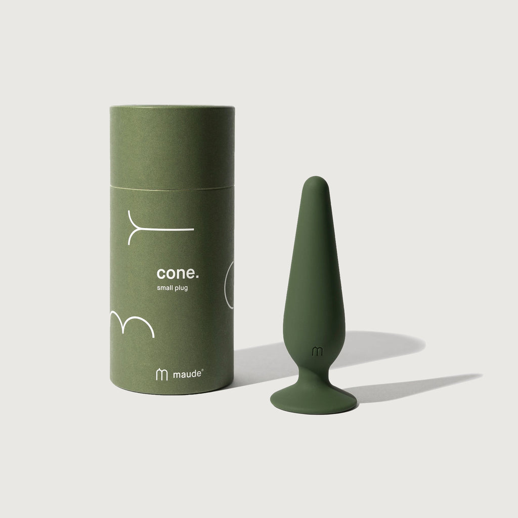 A Small Maude Cone butt plug and anal play toy. Made for exploring sex solo or with a partner from medical grade silicone. Body safe, Forrest green colour in size small. 