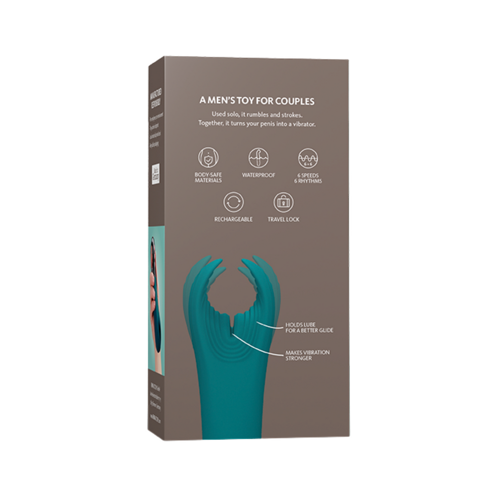 Fun Factory Manta masterbator and stroker product box standing vertically with text features displayed against solid white background.